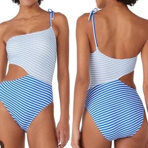 NWT KATE SPADE BLUE STRIPED ONE SHOULDER SWIMSUIT SIZE S